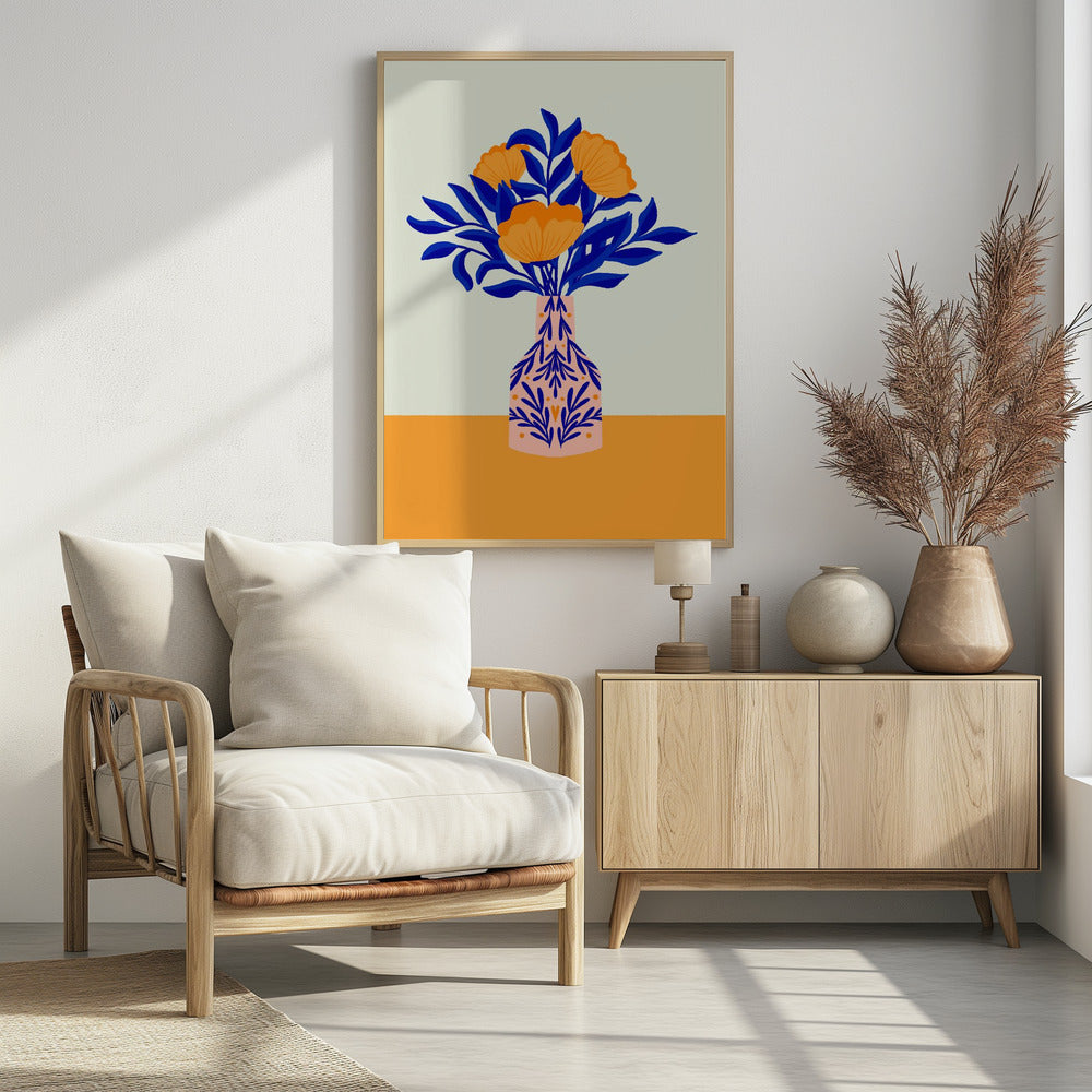 Oranje klaprozen in een vaas | Poster