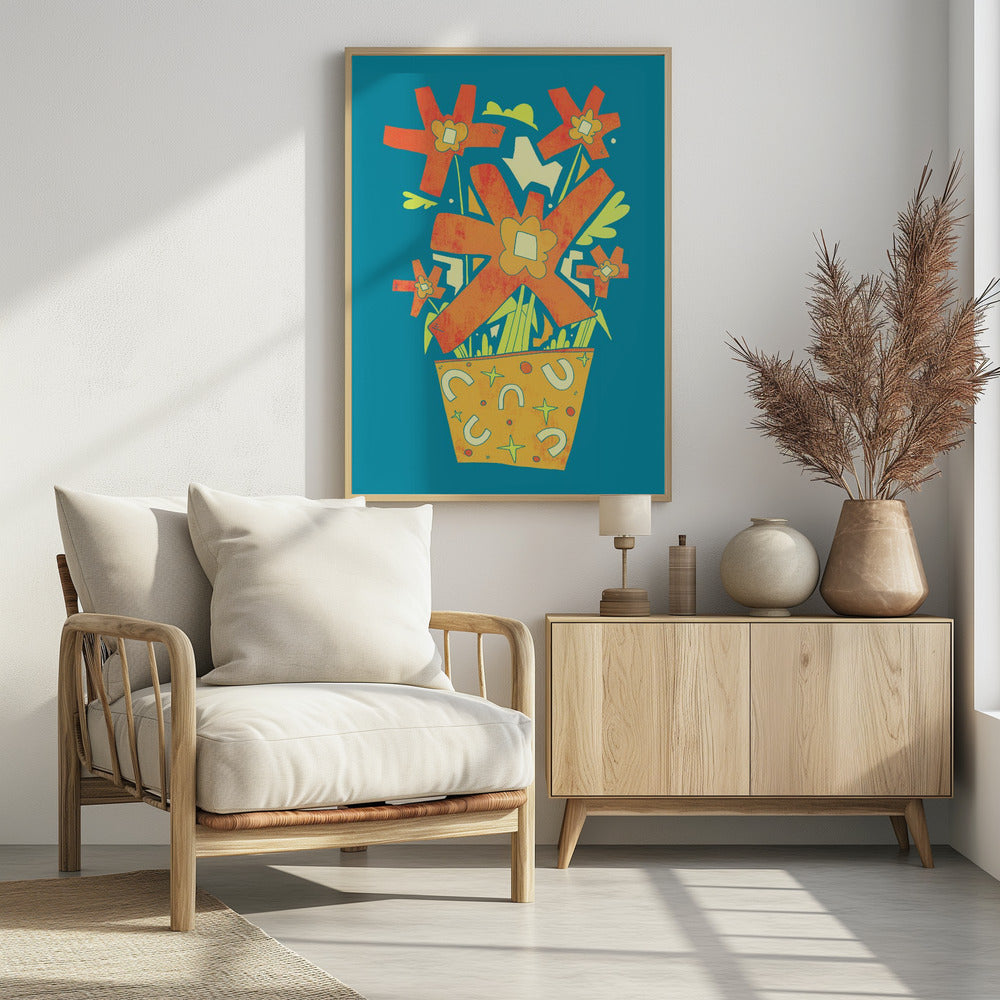 Abstracte bloemen in een decoratieve pot | Poster