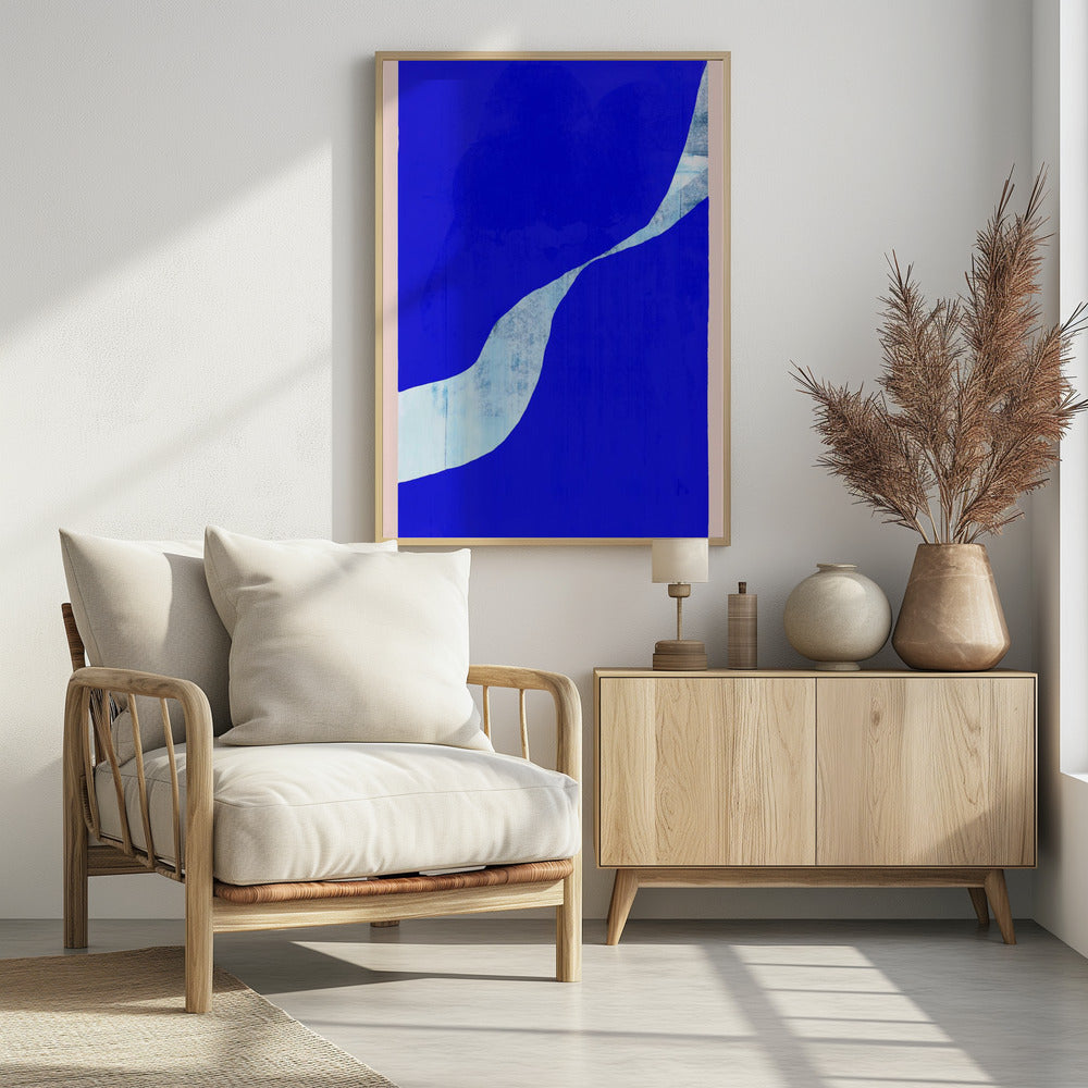 Blauwe achtergrond met een dynamische witte curve | Poster