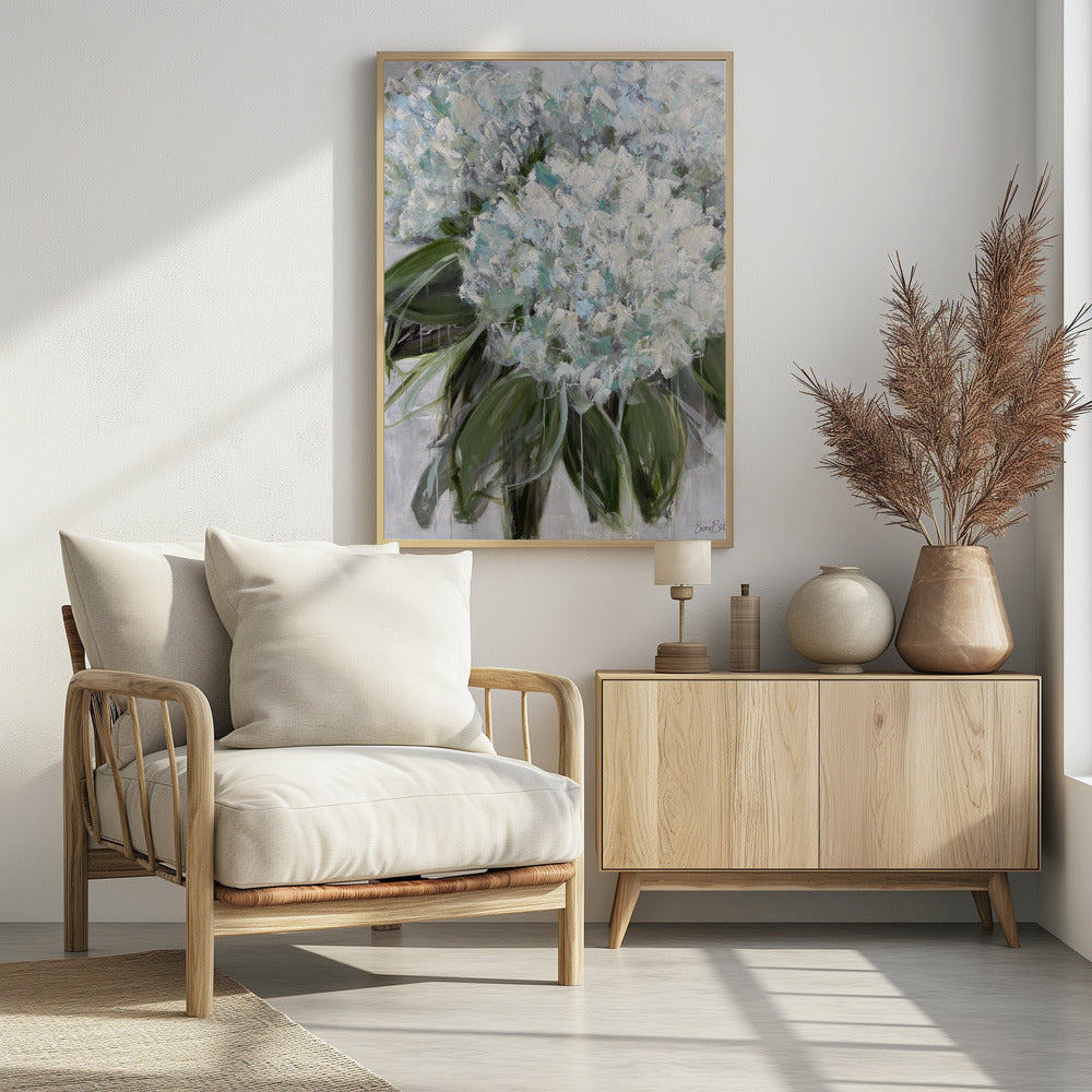 Delicate witte en blauwe hortensia's | Poster