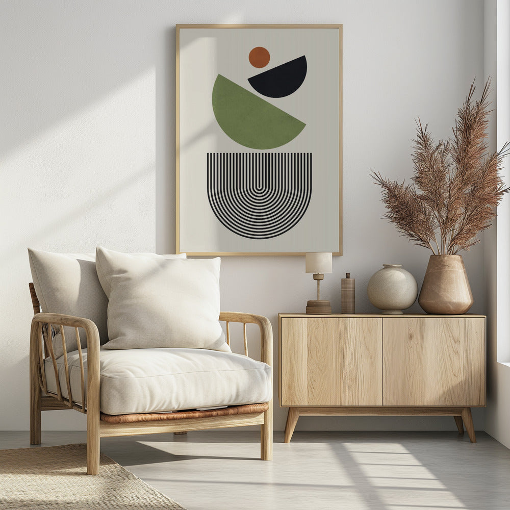 Geometrische vormen in groen, zwart en oranje | Poster