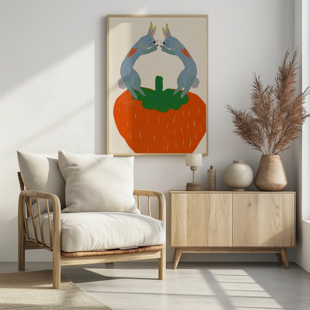 Konijnen op aardbei | Poster