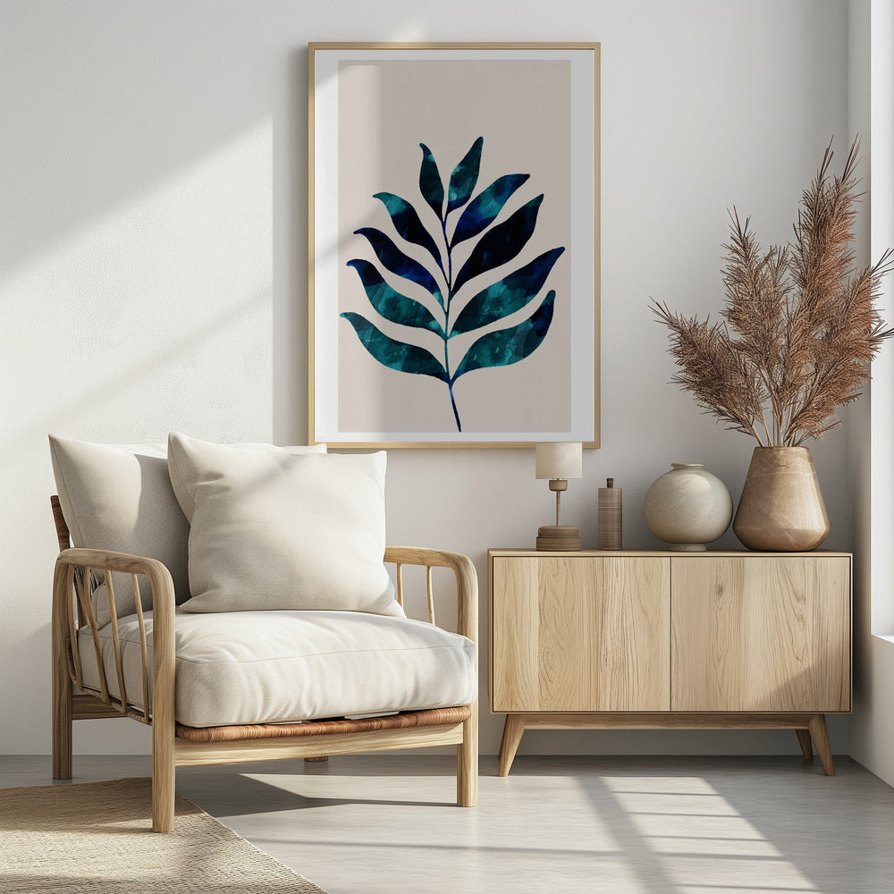 Botanisch ontwerp met donkerblauwe waterverf | Poster