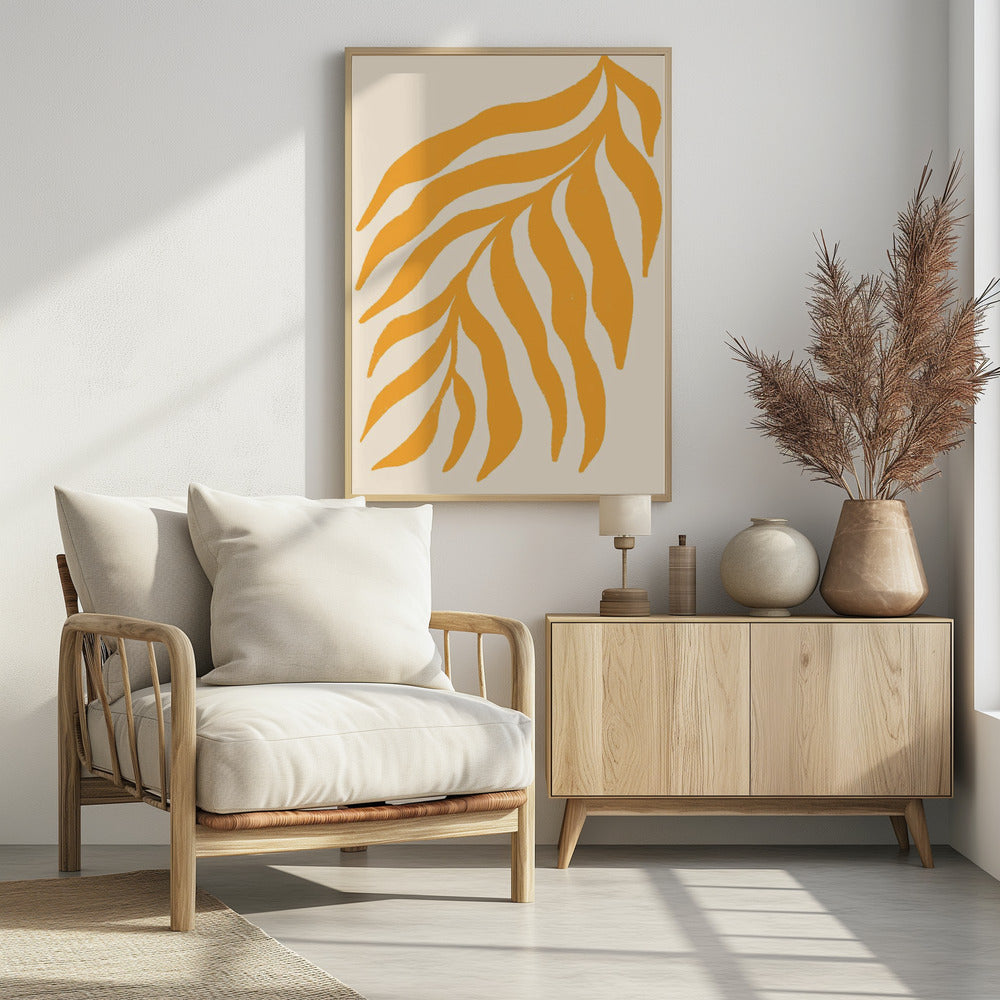 Gele silhouet met textuur van een tak | Poster