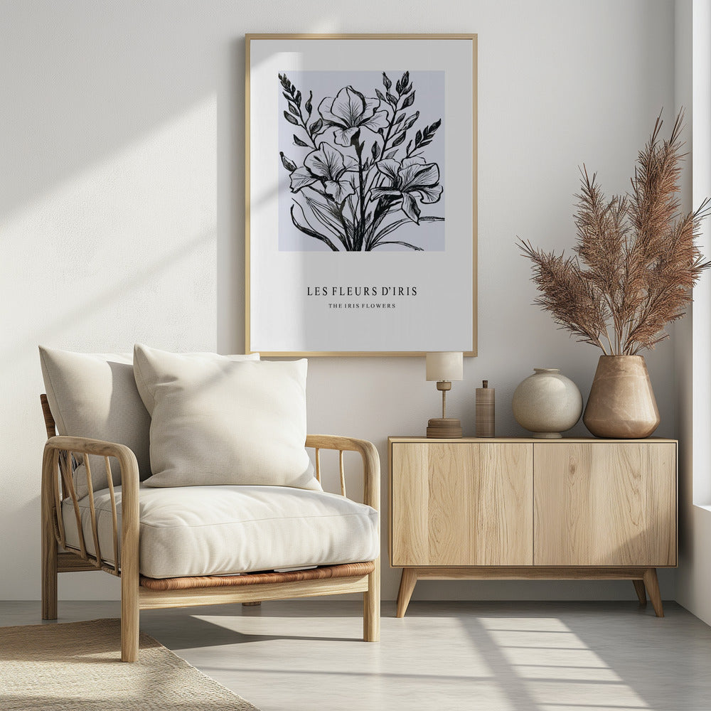 Irisbloemen in een monochrome illustratie | Poster