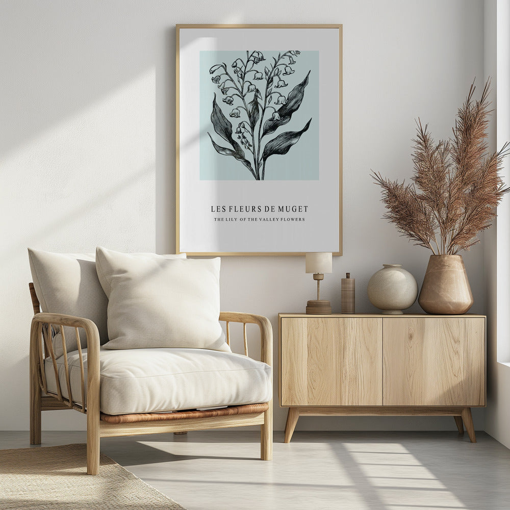 Lelietje-van-dalenbloemen in een monochrome illustratie | Poster