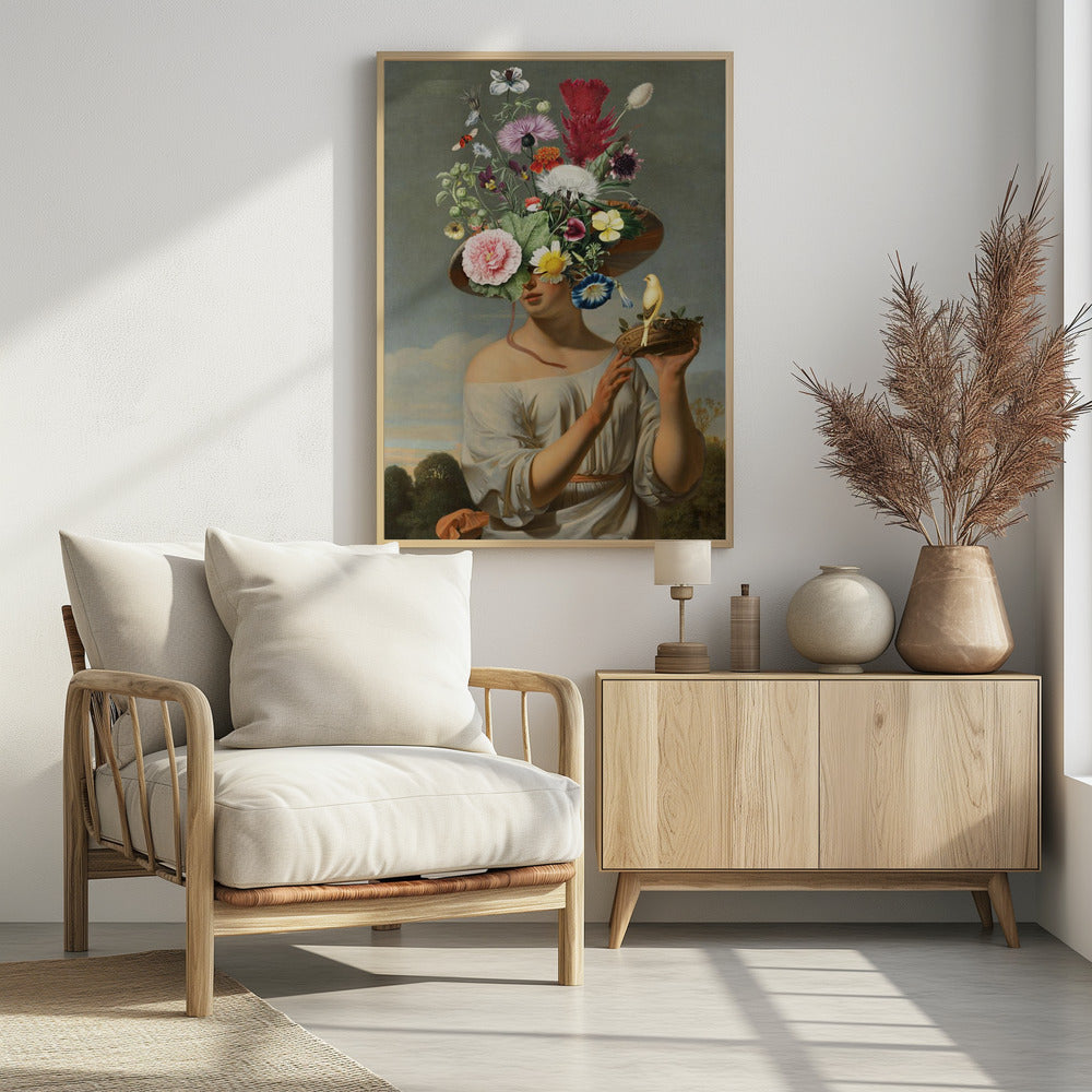 Vrouw met een grote bloemenhoed | Poster