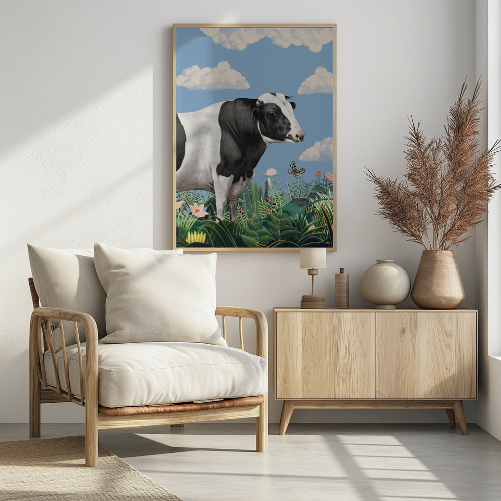 Kleurrijke portretten van blije koeien (inclusief vlinder) | Poster