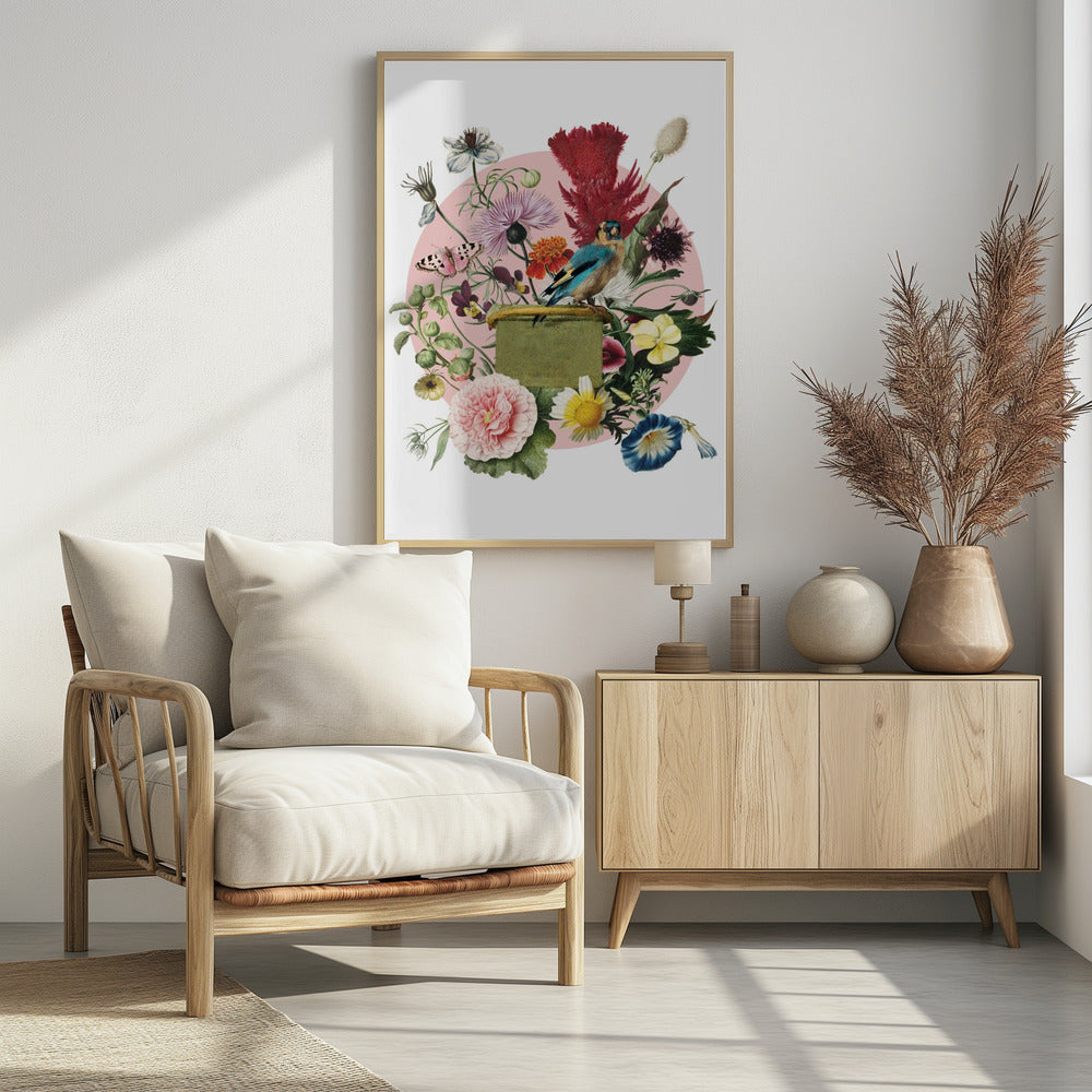 Kleurrijke vogel op een doos | Poster