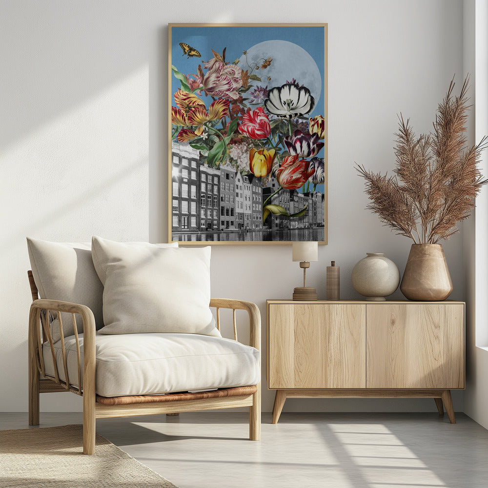 Levendige tulpen en ingewikkelde vlinders | Poster