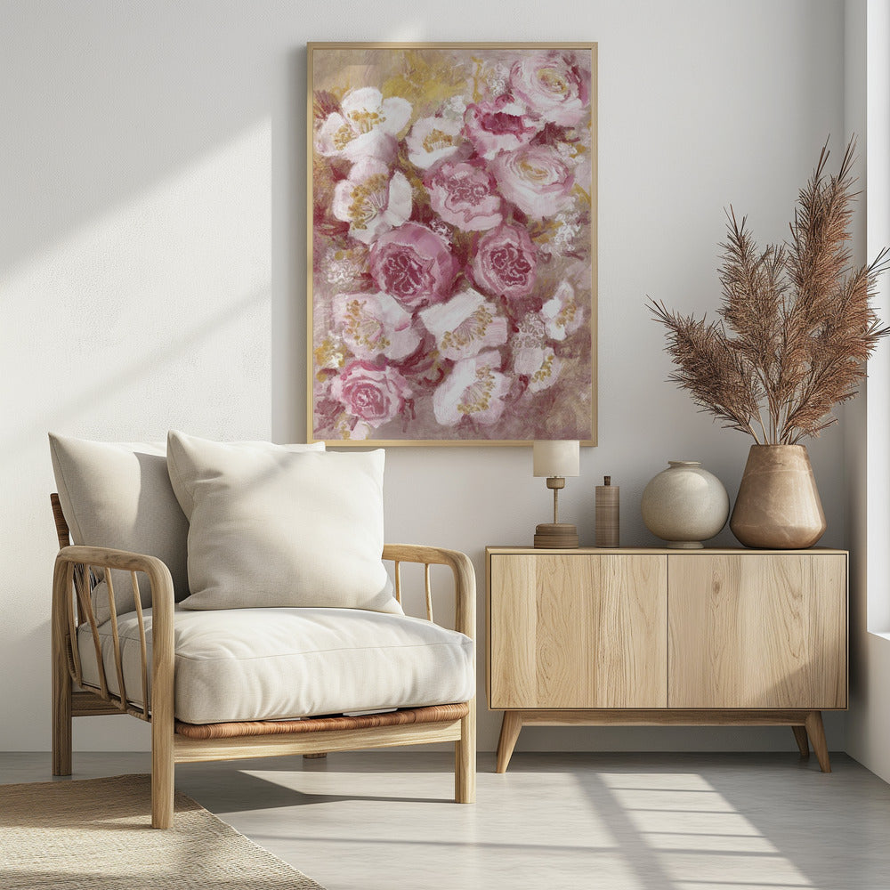 Bloemenboeket met roze rozen | Poster