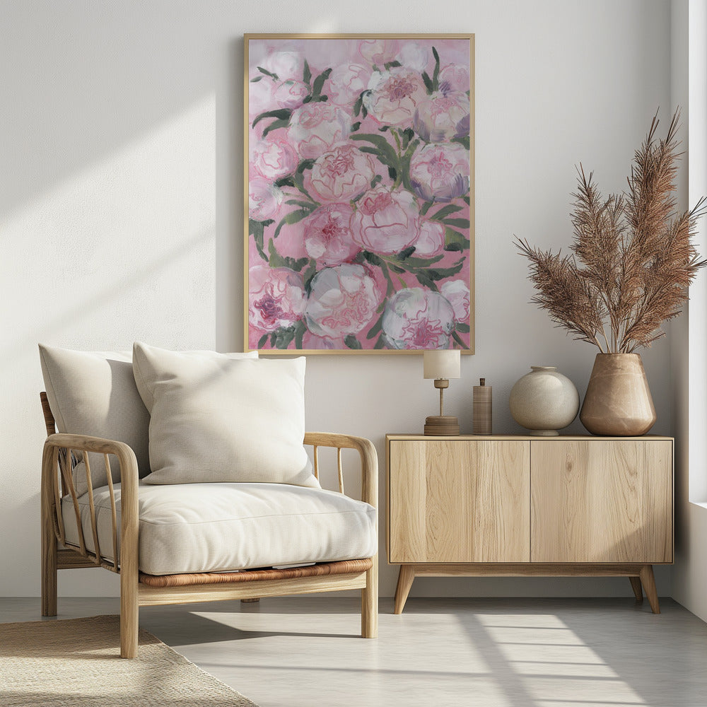 Bloemencompositie van roze pioenrozen | Poster