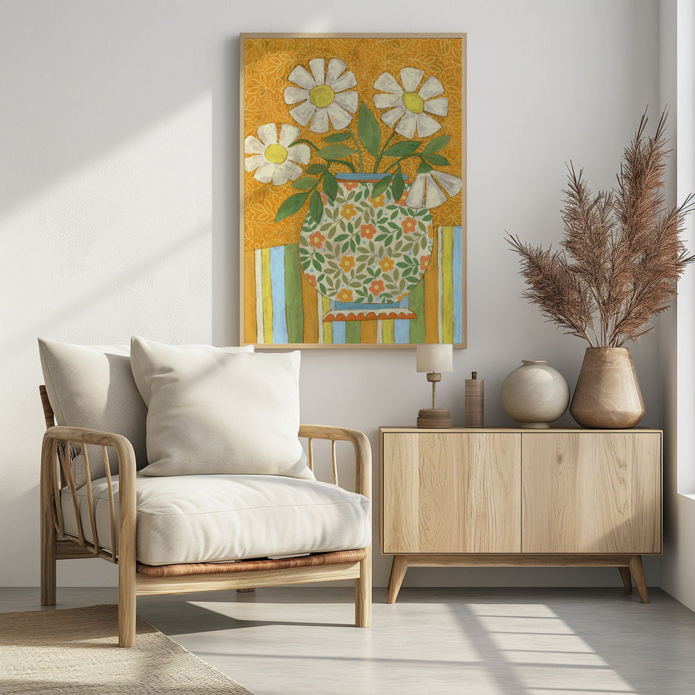 White Daisies In A Patterned Vase | Poster