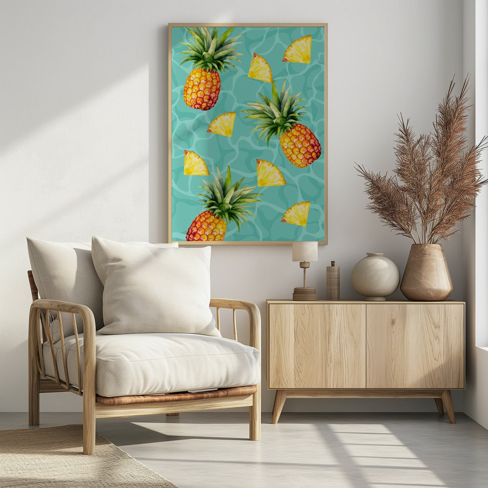 Exotisch ananas- en schijfjesesthetisch patroon - Tropische zomer aquarel | Poster
