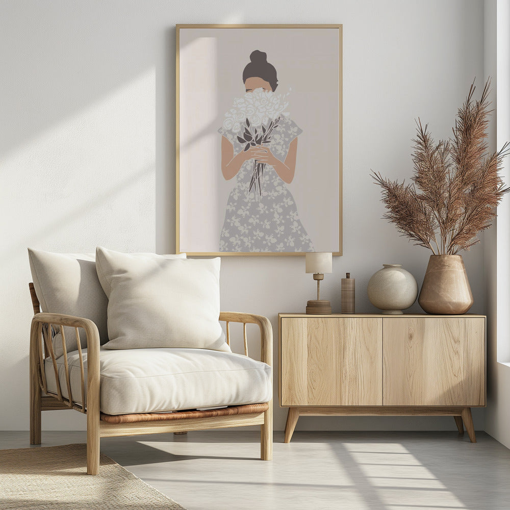 Meisje met boeket bloemen | Poster