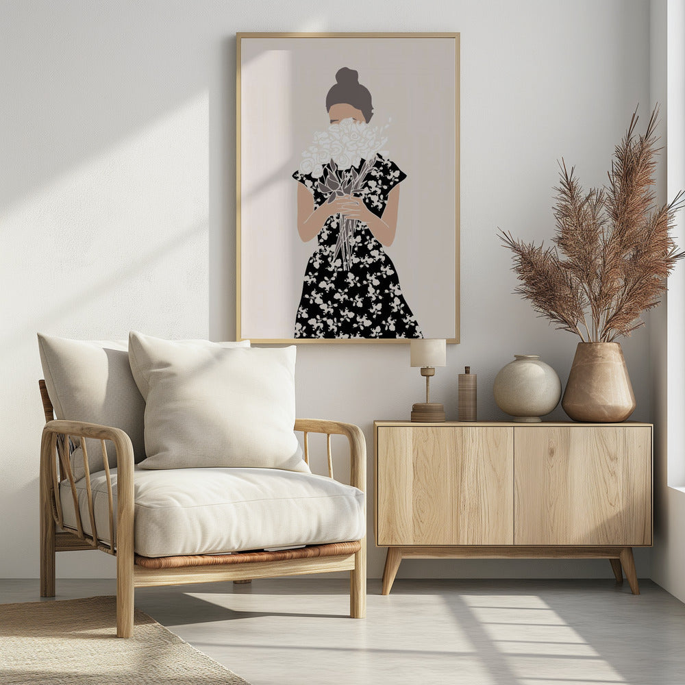 Meisje met boeket bloemen | Poster