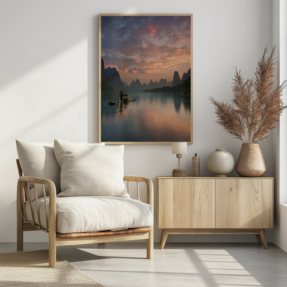 Zonsopgang bij de Li-rivier | Poster