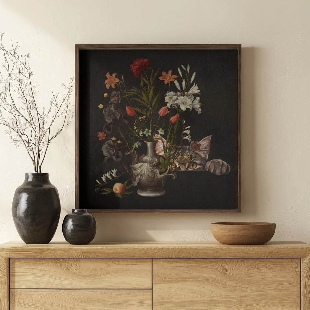 Vintage vaas met levendige bloemen | Poster