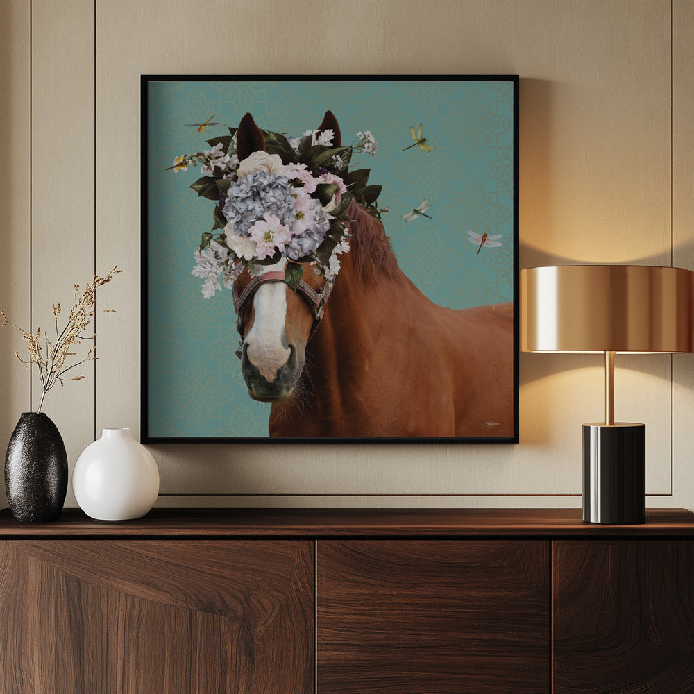 Lentebloemenhoed op paard | Poster