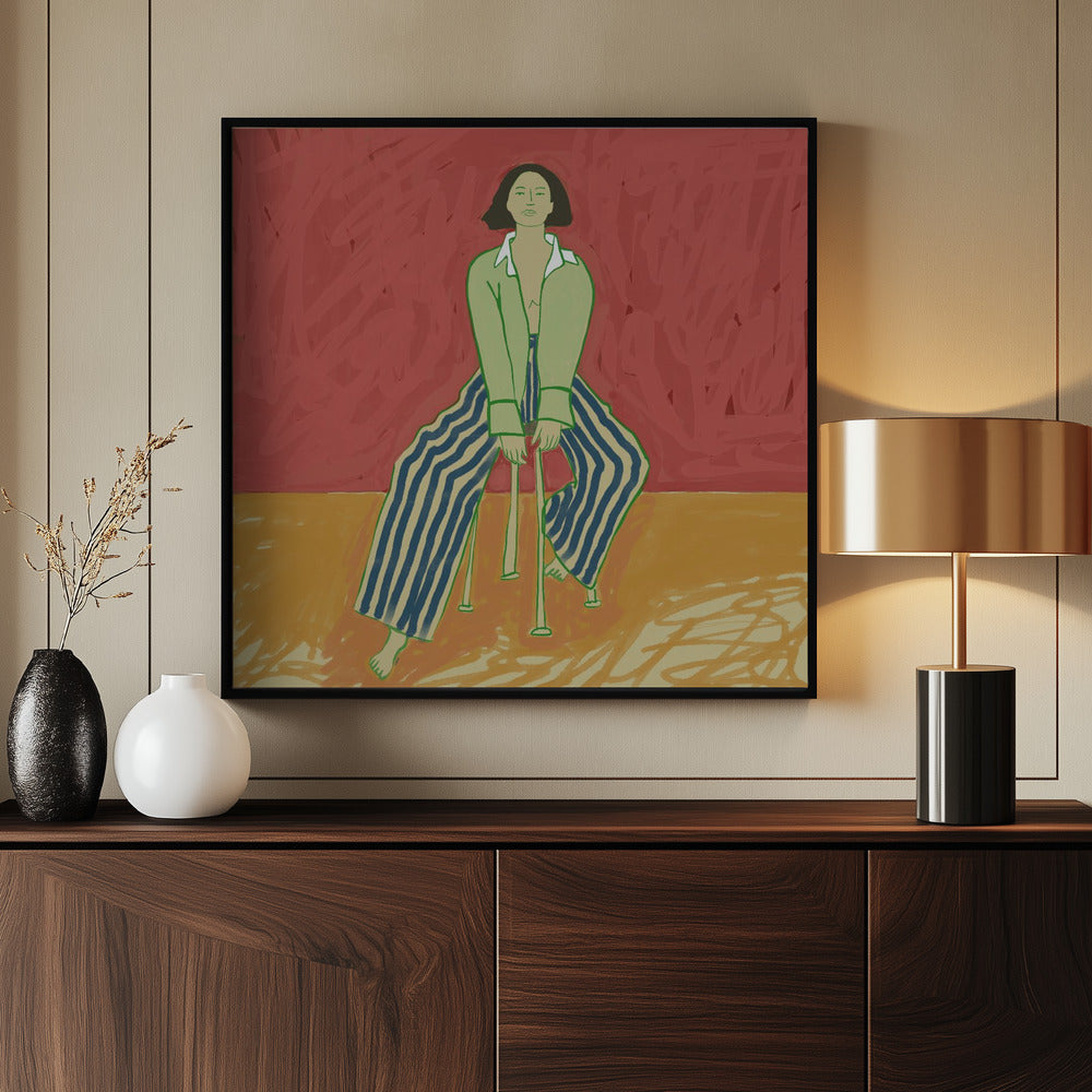 Vrouw op kruk | Poster