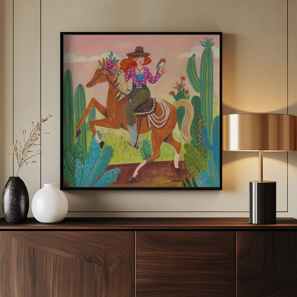 Cowgirl on horse in the desert | Poster