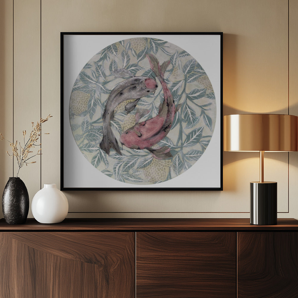 Twee koikarpers in een cirkelvormig patroon | Poster