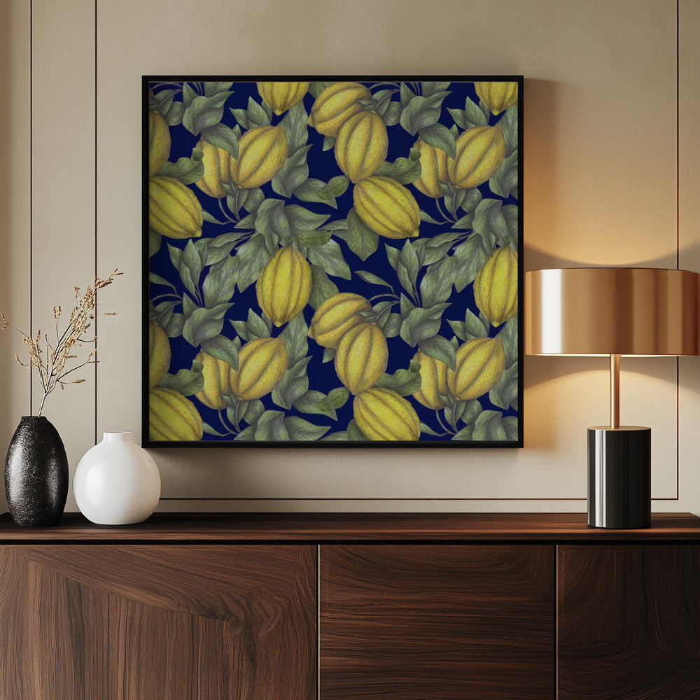 Gele citroen met groene bladeren | Poster