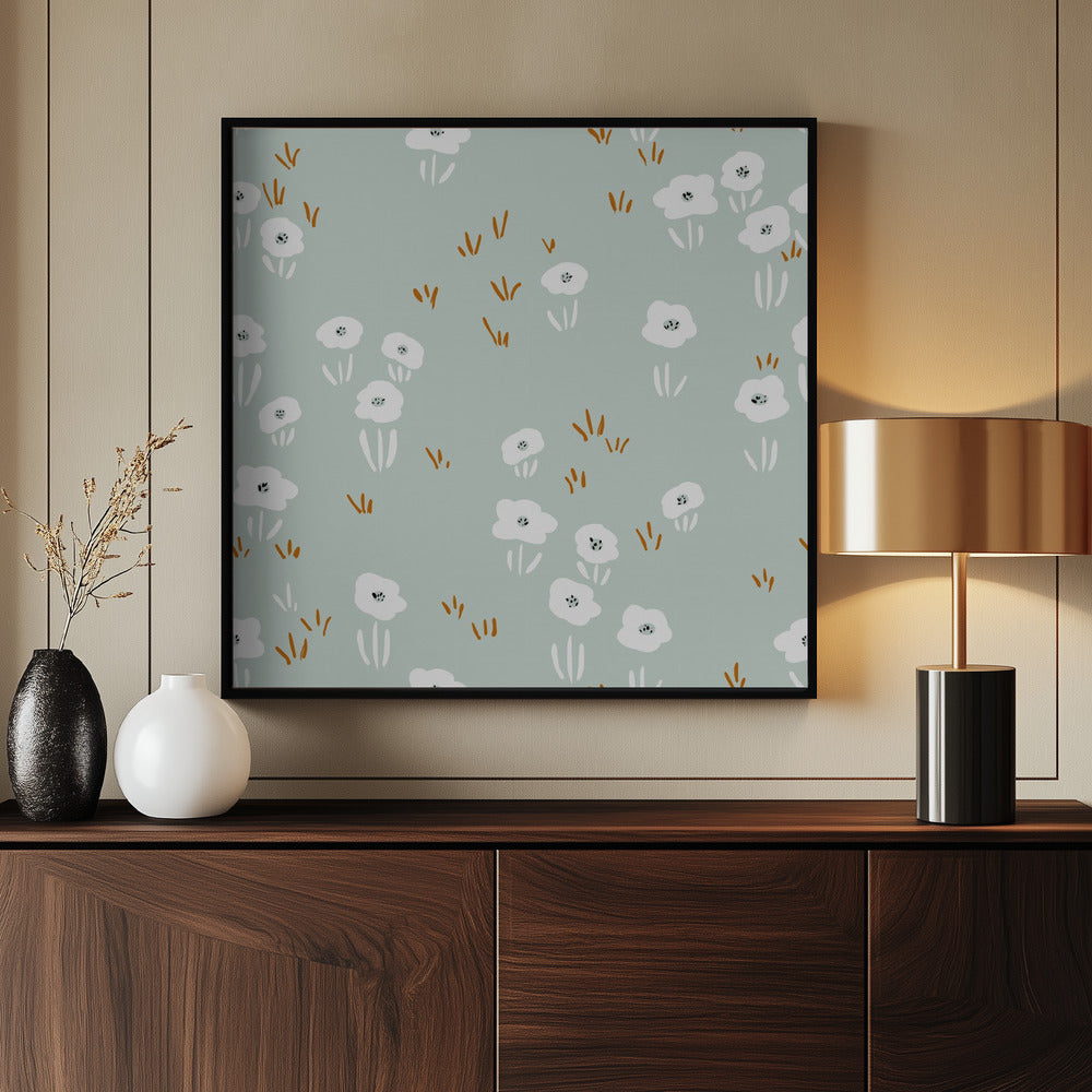 Minimalistisch Wildflower Meadow Mint-patroon | Poster