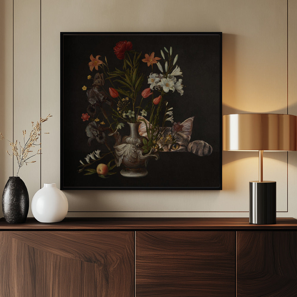Vintage vaas met levendige bloemen | Poster
