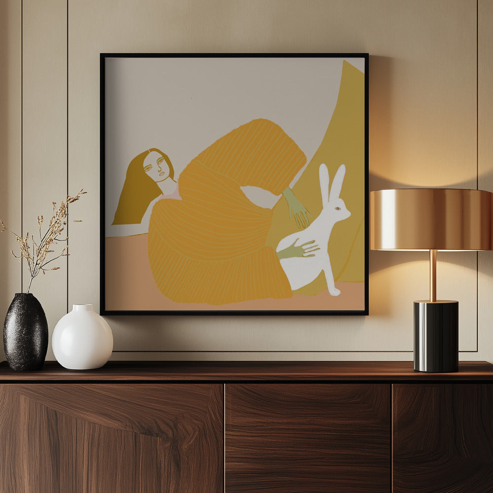 GOUDEN dame met konijn | Poster