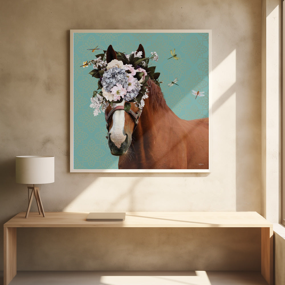 Lentebloemenhoed op paard | Poster