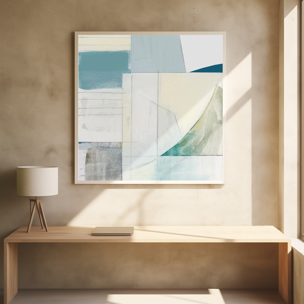 Abstracte blauwe en witte vormen, neutraal nr. 1 print | poster