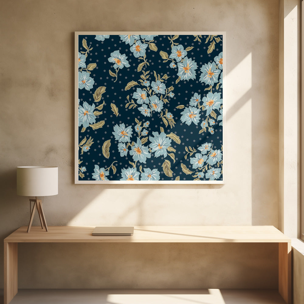 Floral Heritage boeket met maanlichtblauw patroon | Poster