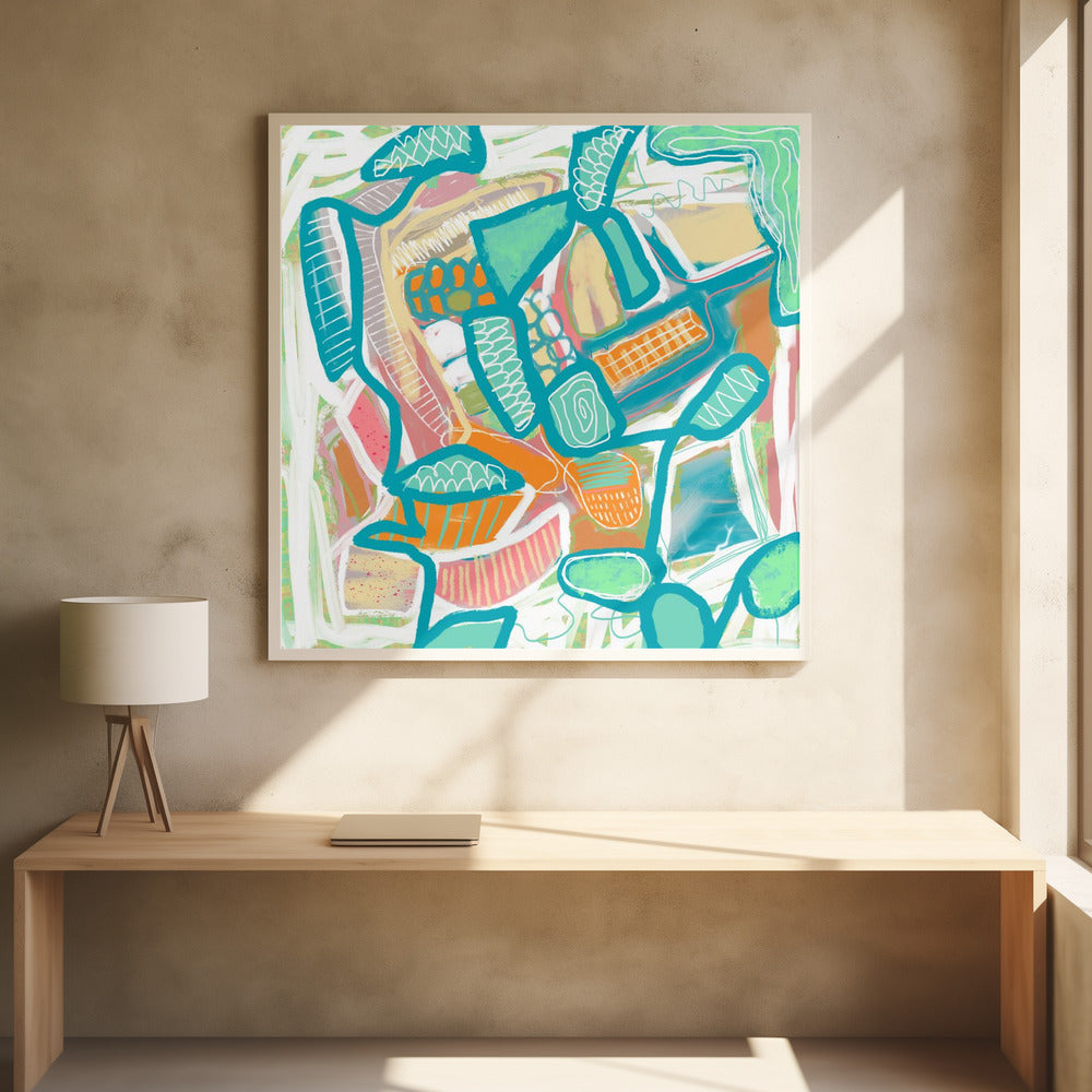 Blauw en oranje patroon | Poster