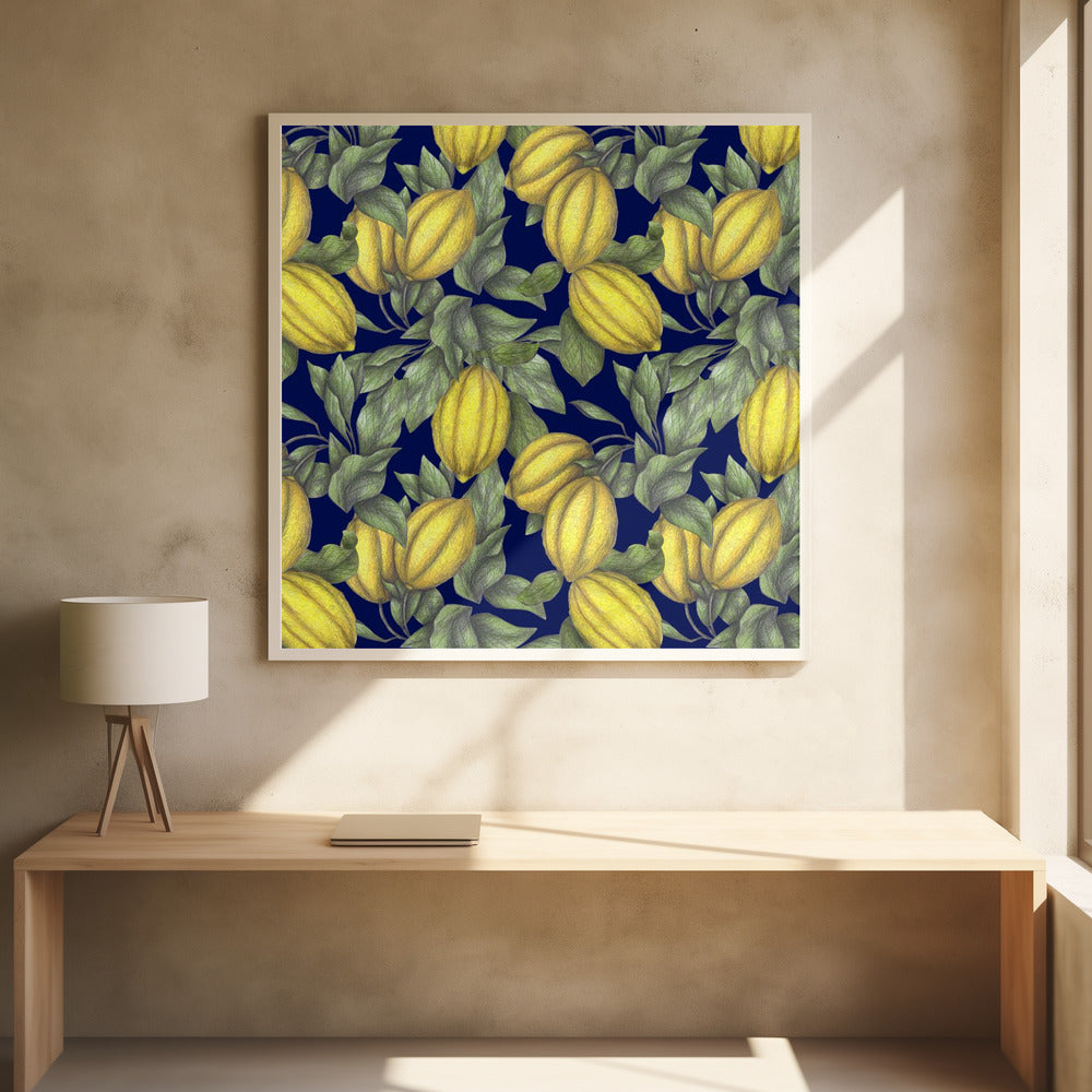 Gele citroen met groene bladeren | Poster