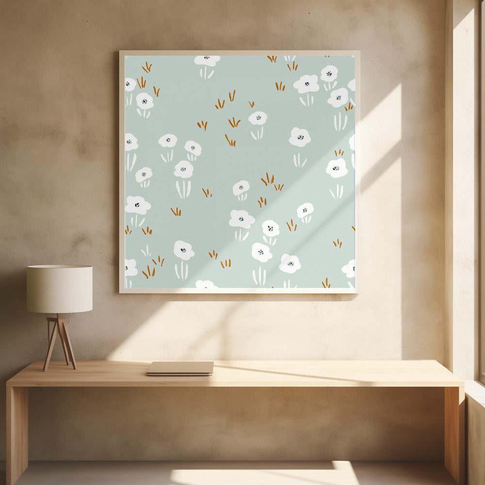 Minimalistisch Wildflower Meadow Mint-patroon | Poster