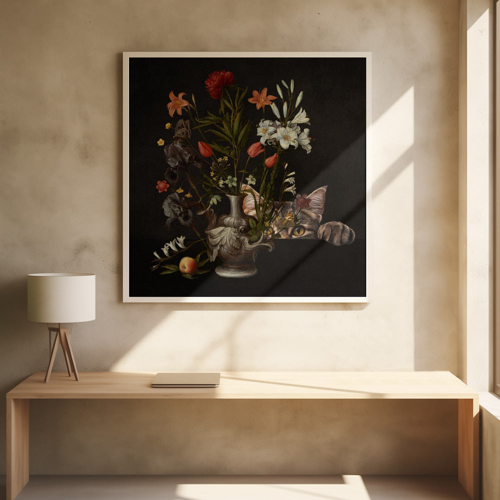 Vintage vaas met levendige bloemen | Poster