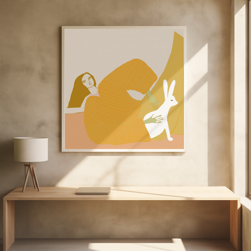 GOUDEN dame met konijn | Poster