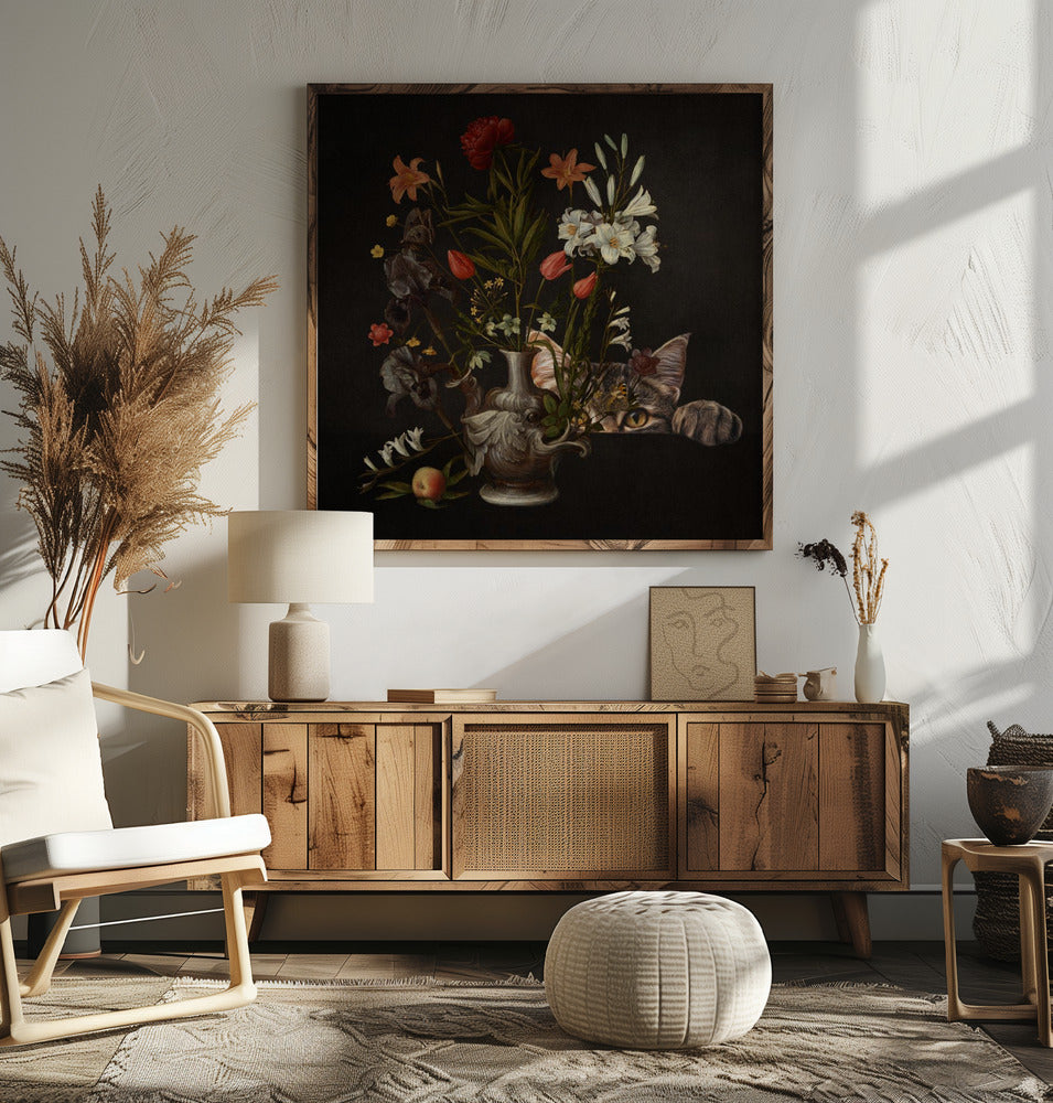 Vintage vaas met levendige bloemen | Poster