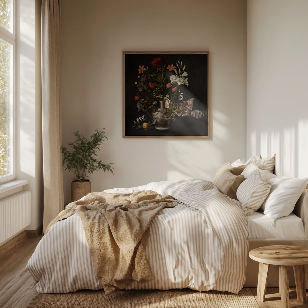 Vintage vaas met levendige bloemen | Poster