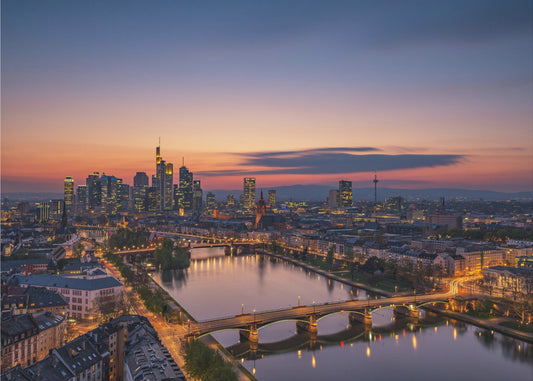 Skyline van Frankfurt bij zonsondergang | Poster