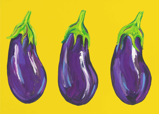 Aubergines op geel | Canvas