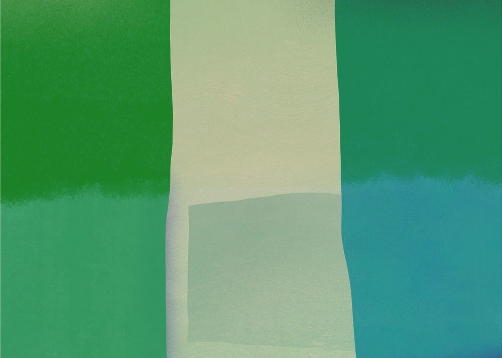 Minimalistische compositie met levendige groene en blauwe tinten | Poster