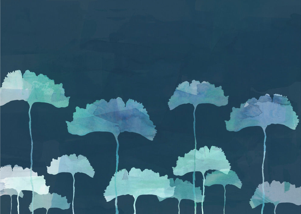 Blauwe bloemensilhouet | Poster