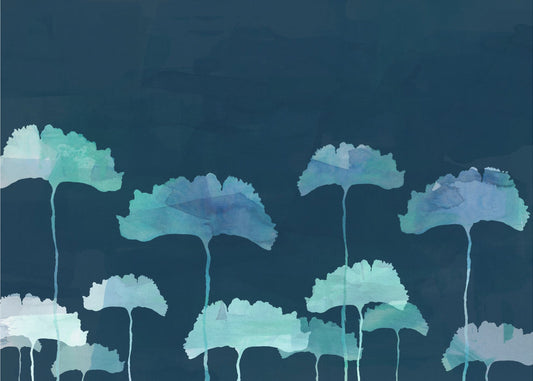 Blauwe bloemensilhouet | Canvas