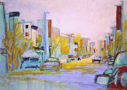 Zonovergoten straatbeeld | Canvas