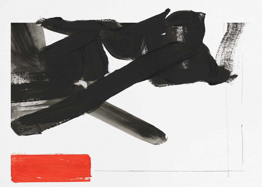 Zen penseelwerk met rood blok 1 | Poster