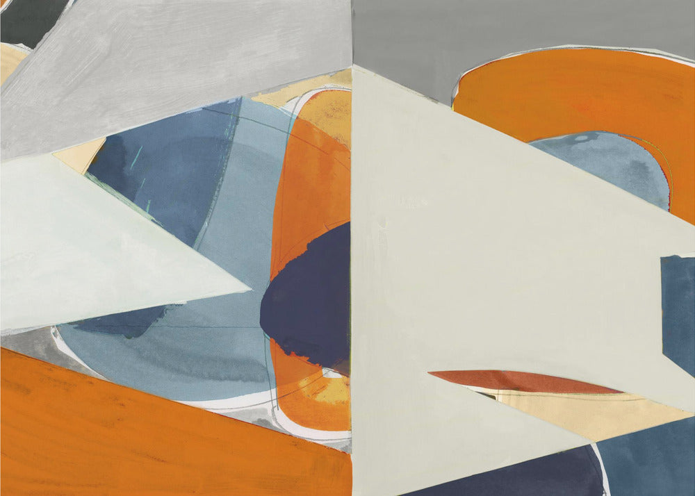 Oranje, blauwgrijze abstracte kunstdruk | Canvas