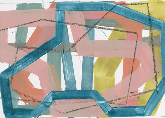 Blue & Pink Abstract Lines Art Print | Poster