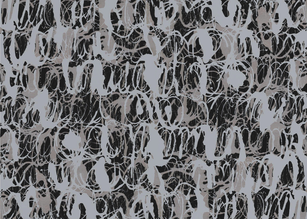 Abstracte inktwervelingen blauw zwart | Canvas